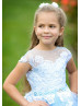 High Low Sky Blue Lace Tulle Floor Length Flower Girl Dress